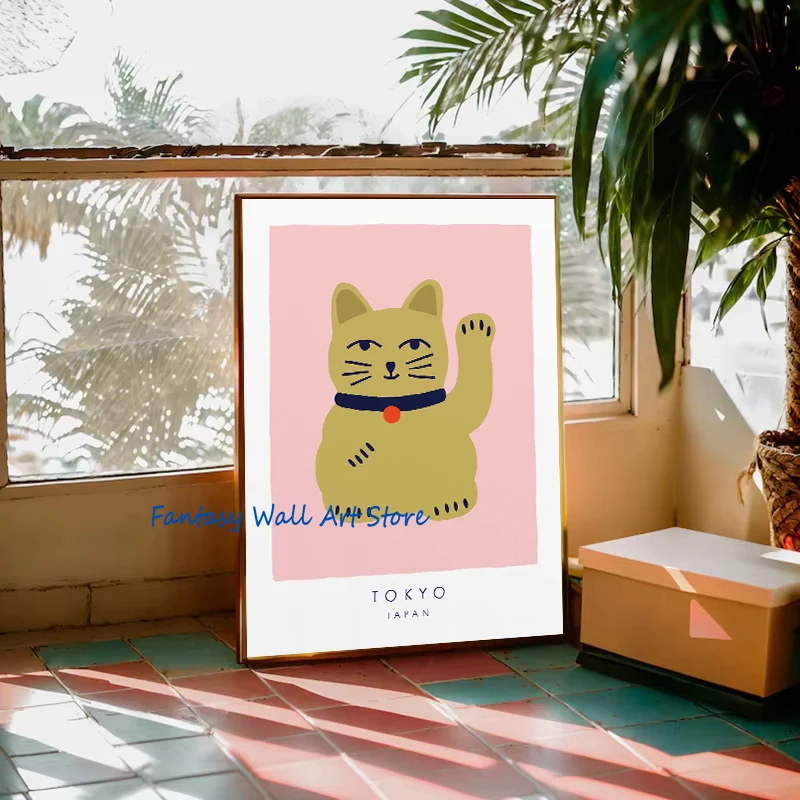 اليابانية محظوظ القط قطة الحظ Maneki Neko الحد الأدنى محظوظ الثروة المشارك حائط لوح رسم صورة غرفة المنزل مخزن ديكور