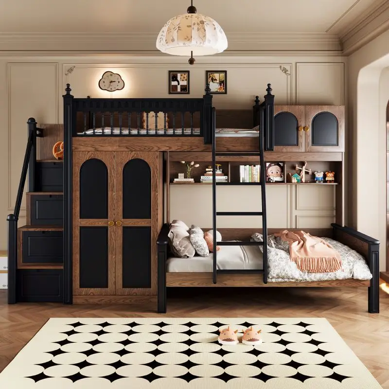 Medieval style dislocated upper and lower beds, bunk beds, all solid wood high and low beds, upper and lower beds
