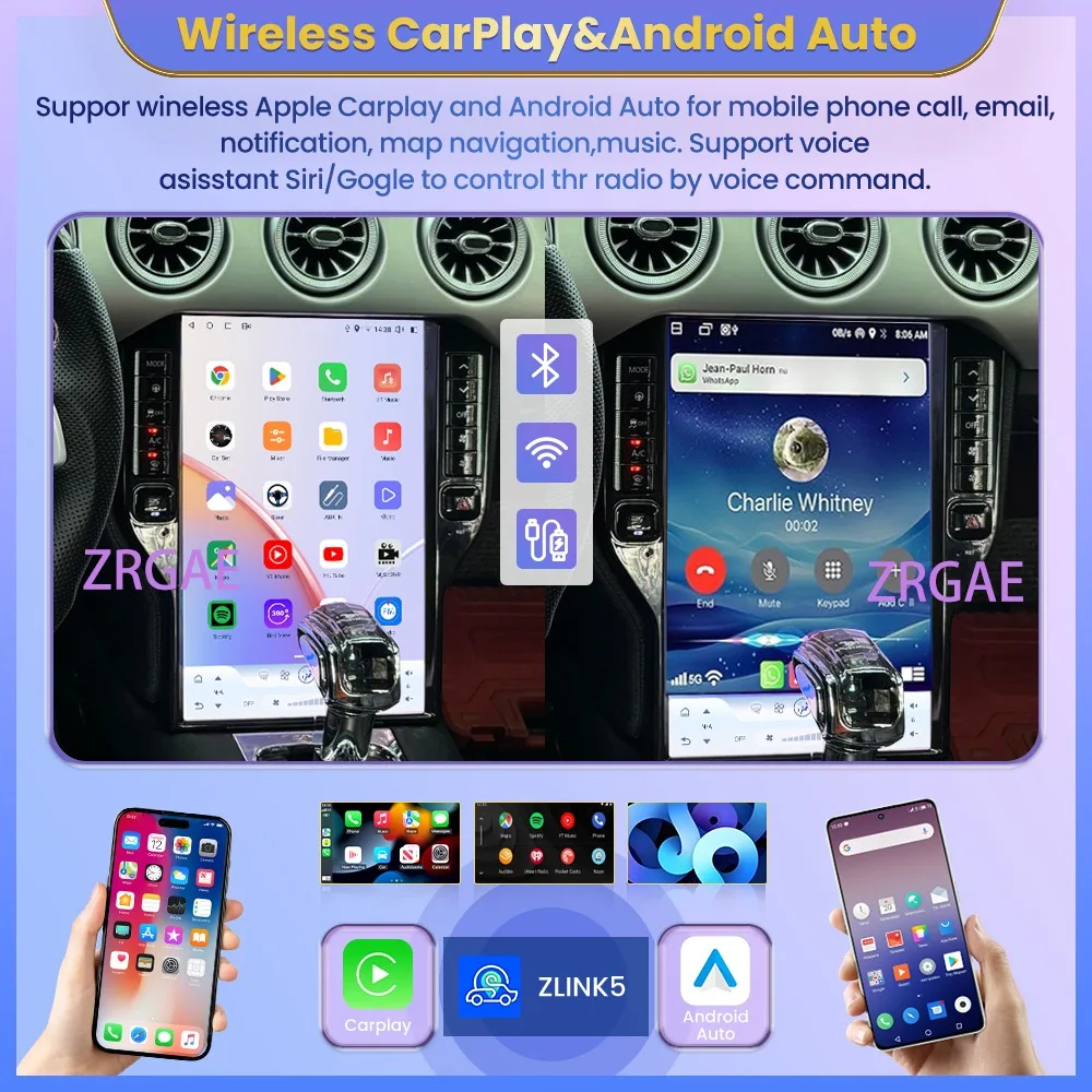 Android 15 QLED Touchscreen Stereo Speakers For Ford Mustang GT 2015-2021 Car RadioStereo Upgrade Tesla Style Carplay Screen GPS