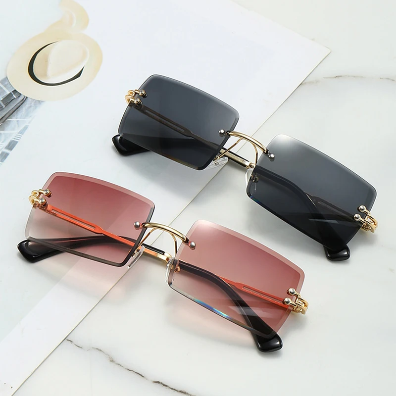 

Rimless Sunglasses Women 2024 Fashion Designer Square Sun Glasses Summer Decorative Rectangular Frameless Eyeglasses Accessories