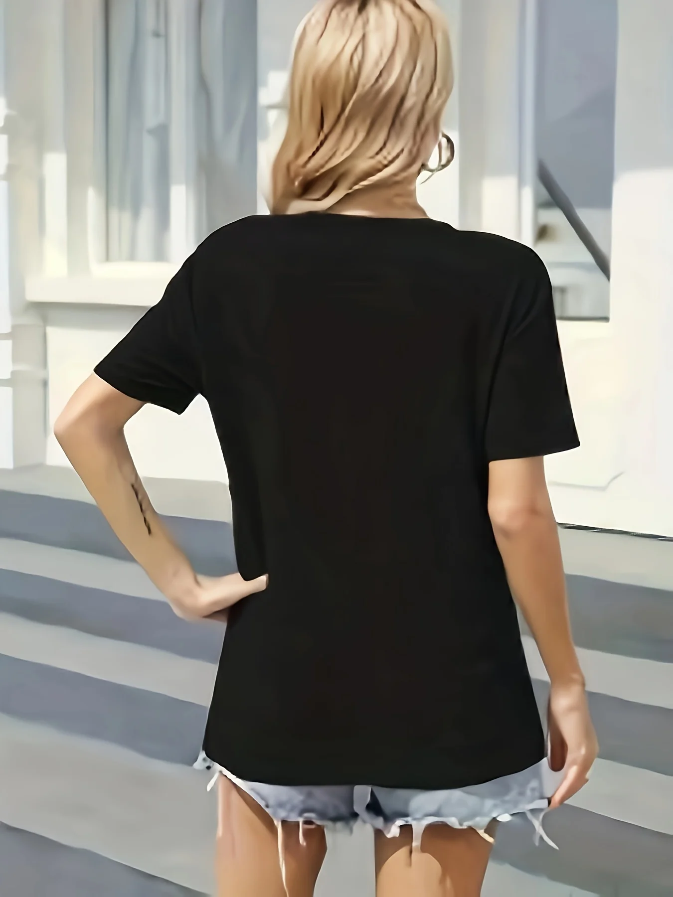 تي شيرت نسائي صيفي مع حروف "أنا على ما يرام" ونمط كومة الغزل الإبداعي مطبوع كاجوال برقبة دائرية وأكمام قصيرة قمة الموضة #3