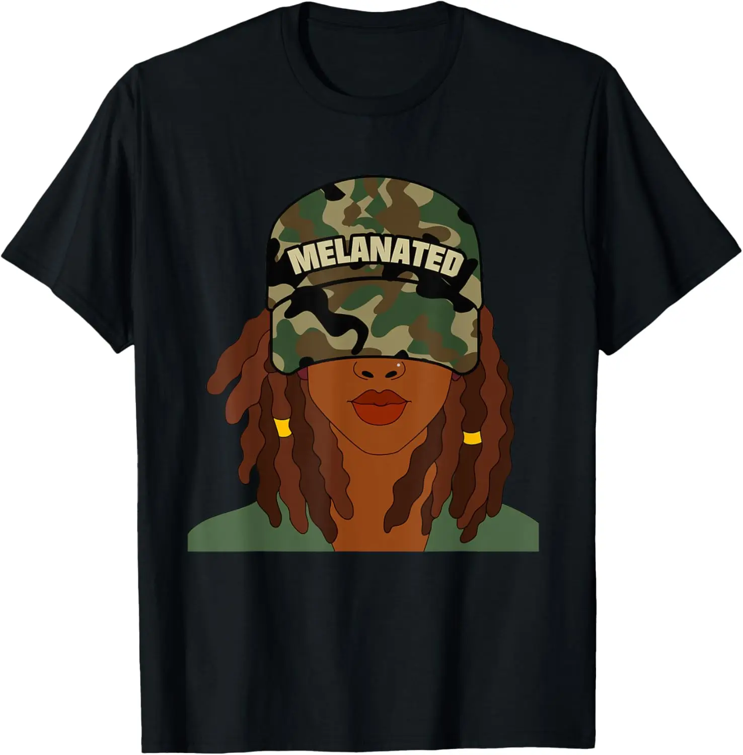 Melanated Locs Camo Hat Black Woman Loc'd T-Shirt