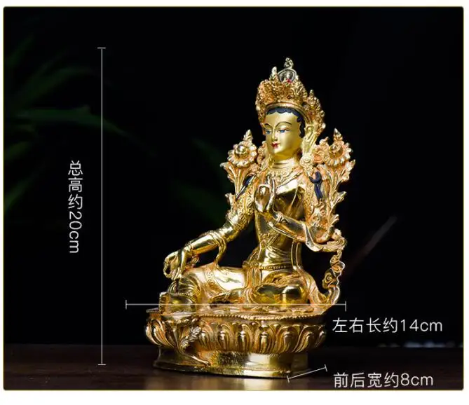 

20cm TALL# GOOD Green Tara Buddha Buddhist bless family home Safety wealth efficacious gilding statue