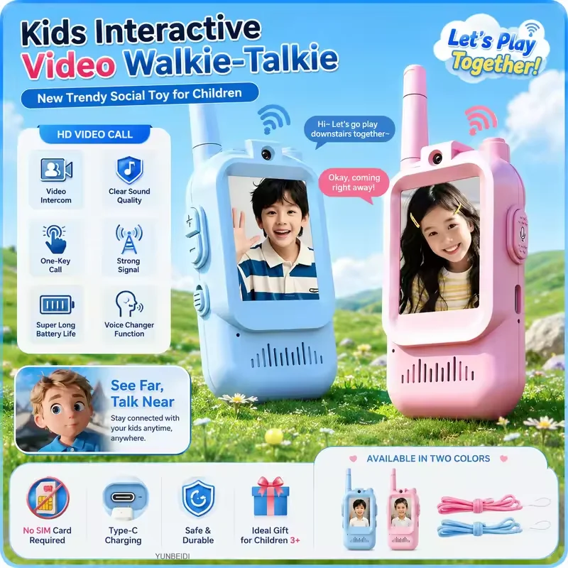 Kids Education And Recreation - 2PC เครื่องส่งรับวิทยุสำหรับเด็กชาร์จ USB ในร่มกลางแจ้งสันทนาการอินเตอร์คอมความละเอียดสูงของเล่นเด็กของขวัญวันเกิดอายุ 3-12