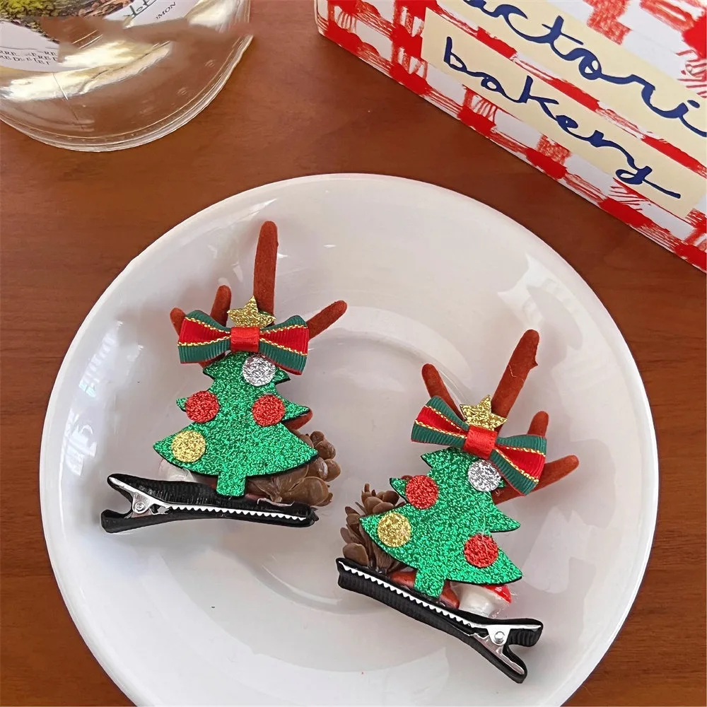 1 pair Bowknot Christmas Hairpin Santa Claus Sequin Children Deer Antler Hair Clip Snowflake Christmas Tree