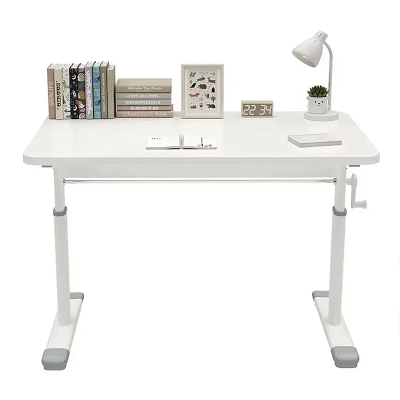 Modern Simple Metal Computer Desk with Lift Feature for Home Office Children's Study Writing Desk for Bedroom Students Use