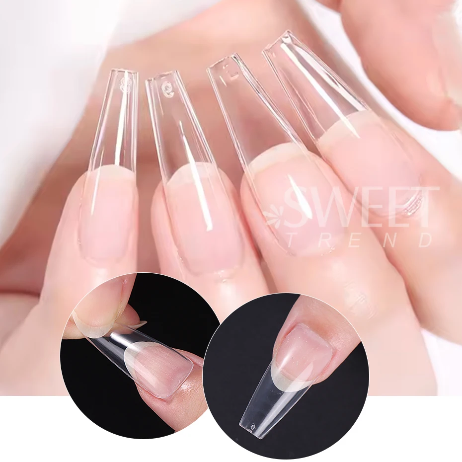 600 teile/schachtel Transparent Falsche Nagel Tipps Volle Abdeckung Lange Sarg Stiletto Mandel Platz Oval Nagel Verlängerung Maniküre Dekor Werkzeuge
