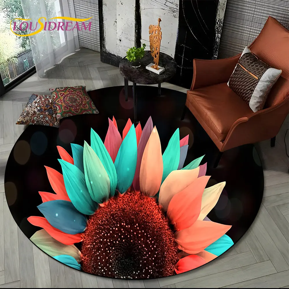 

3D Daisy Nordic Flower Sunflower Round Area Rug,Carpet for Living Room Children's Bedroom Sofa Playroom Decor,Non-slip Floor Mat