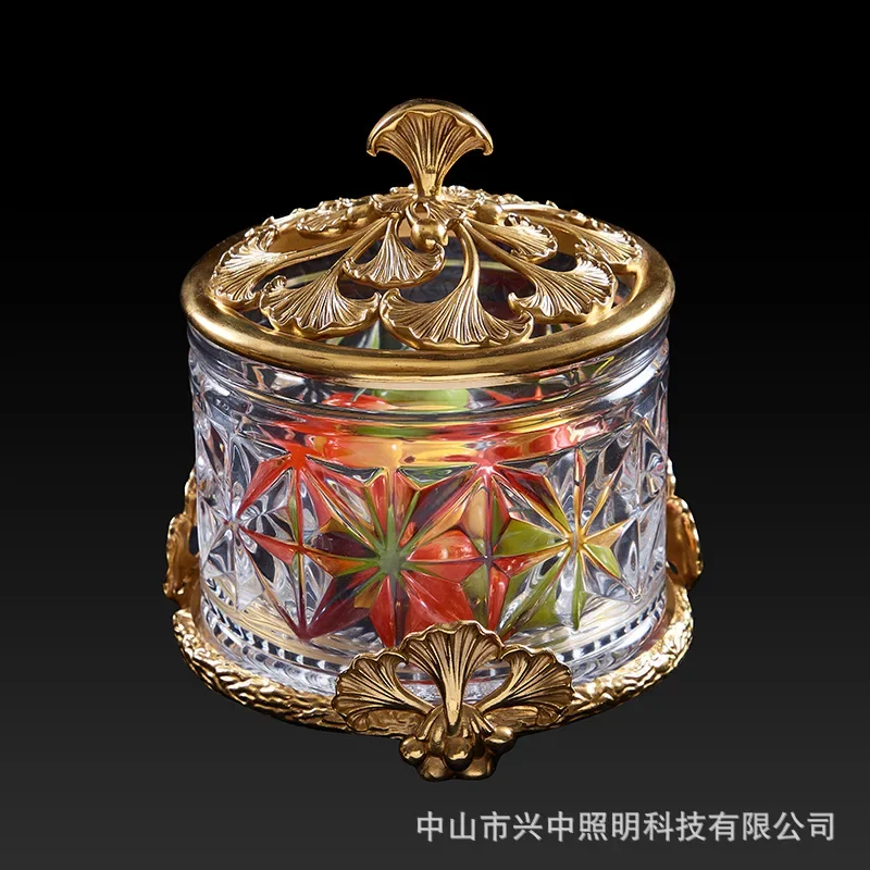 European-style crystal glass-inlaid copper candy jar storage cabinet, ornament, high-end luxury craft ornaments