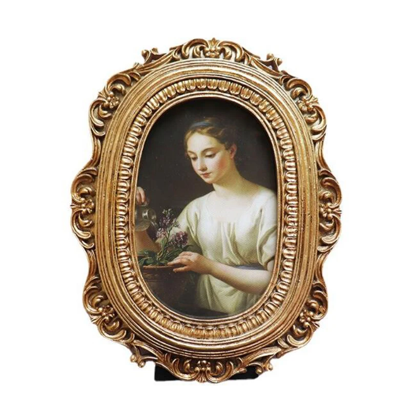 

Retro Creative Relief Floral Pattern Resin Photo Frame Nordic Style Picture Frame Desktop Ornaments Home Decor