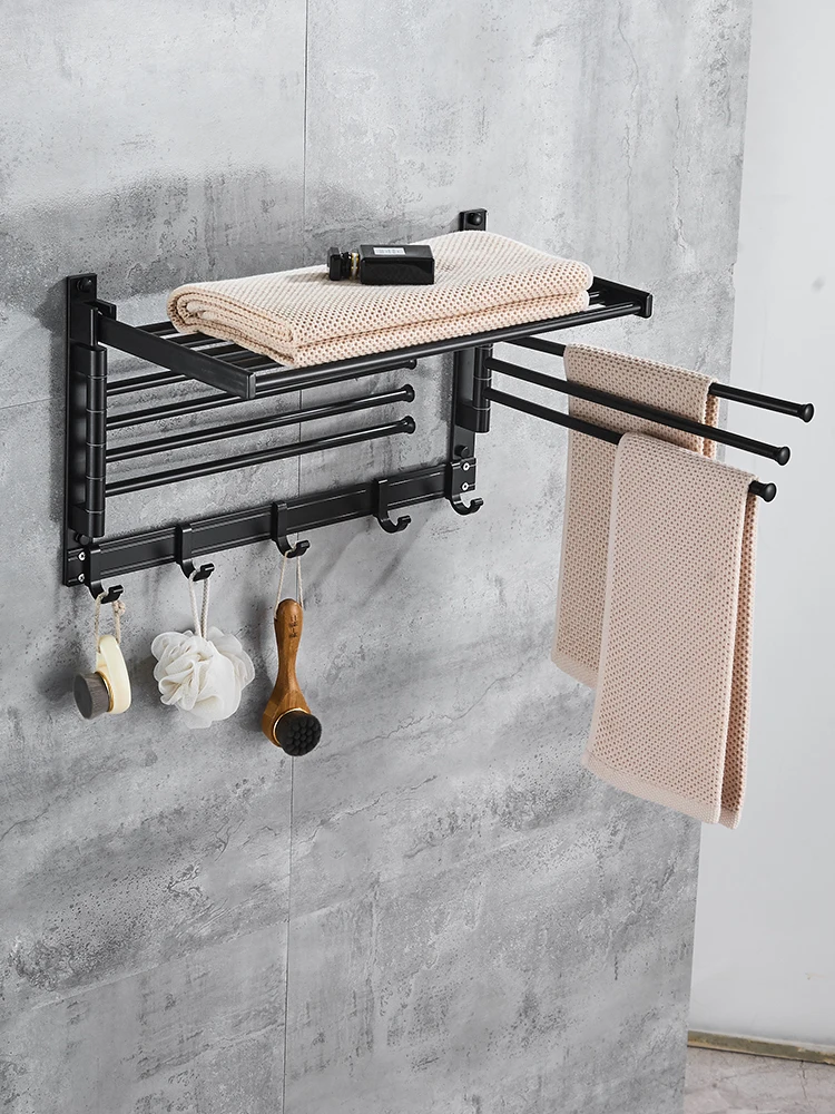 TAICUTE Folding Towel Rack with 7 Towel Bars Toilet Holder Hanger Hooks Aluminum Wall Mount Bathroom Accessories Hardware