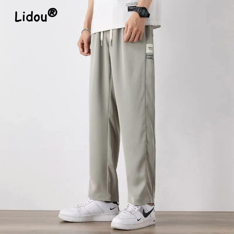 

Summer Thin Quick Drying Patch Men's Wide Leg Pants Waist Drawstring Street Casual Loose Straight Cylinder All-match Trousers