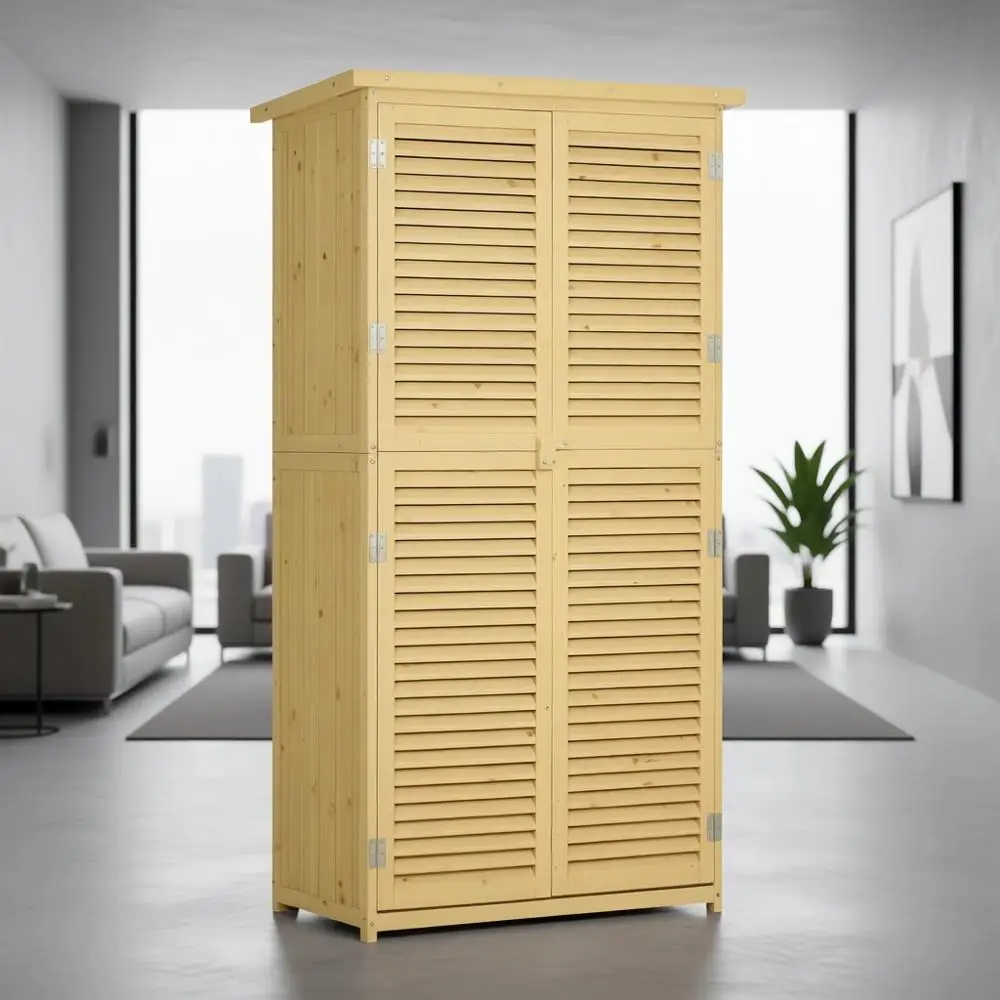 

Садовый деревянный шкаф для хранения 5' x 3' с асфальтовой крышей и 2 большими дверцами с замками
