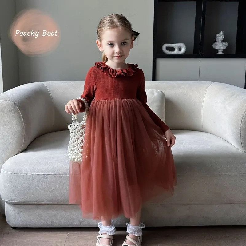 Baby Girl Princess Ruffled Collar Xmas Dress Long Sleeve Infant Toddle Child Tulle Vestido Birthday Party Baby Clothes 18M-12Y