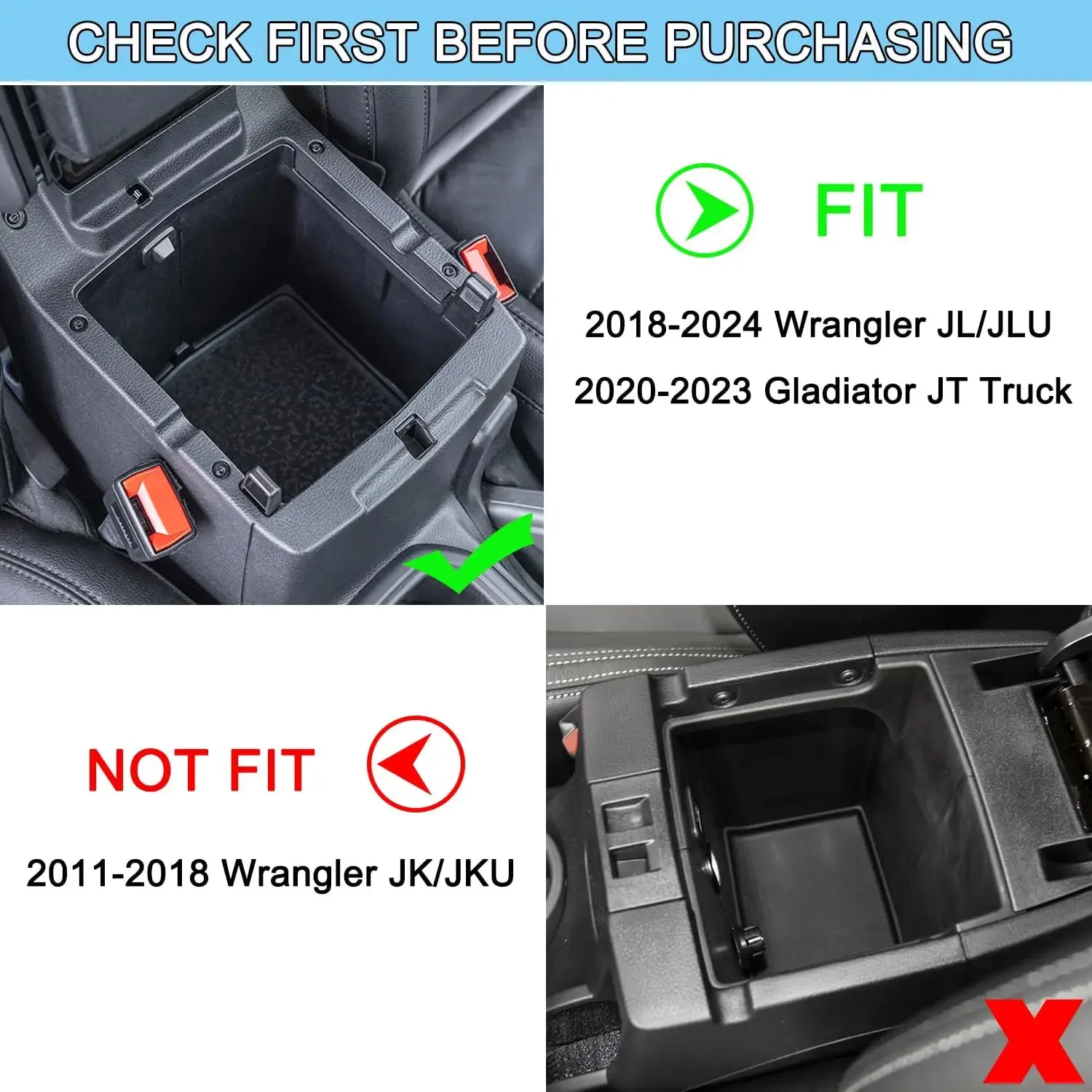 Center Console Organizer Compatible with Jeep Wrangler JL/JLU 2018-2023 2024 Armrest Tray Storage Car Interior Accessories view 3