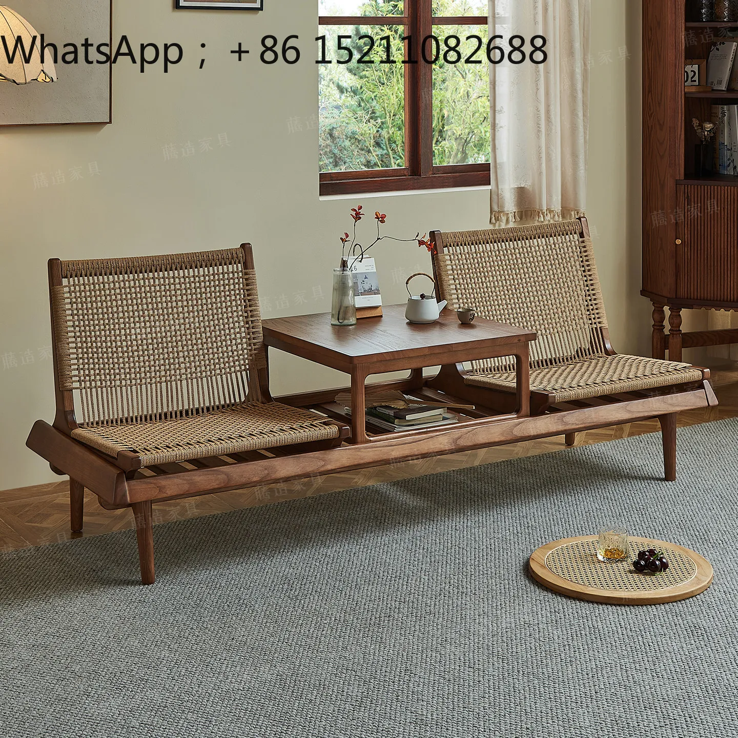 LLY solid wood balcony tea table retro homestay tea table and chair combination casual tatami tea seat