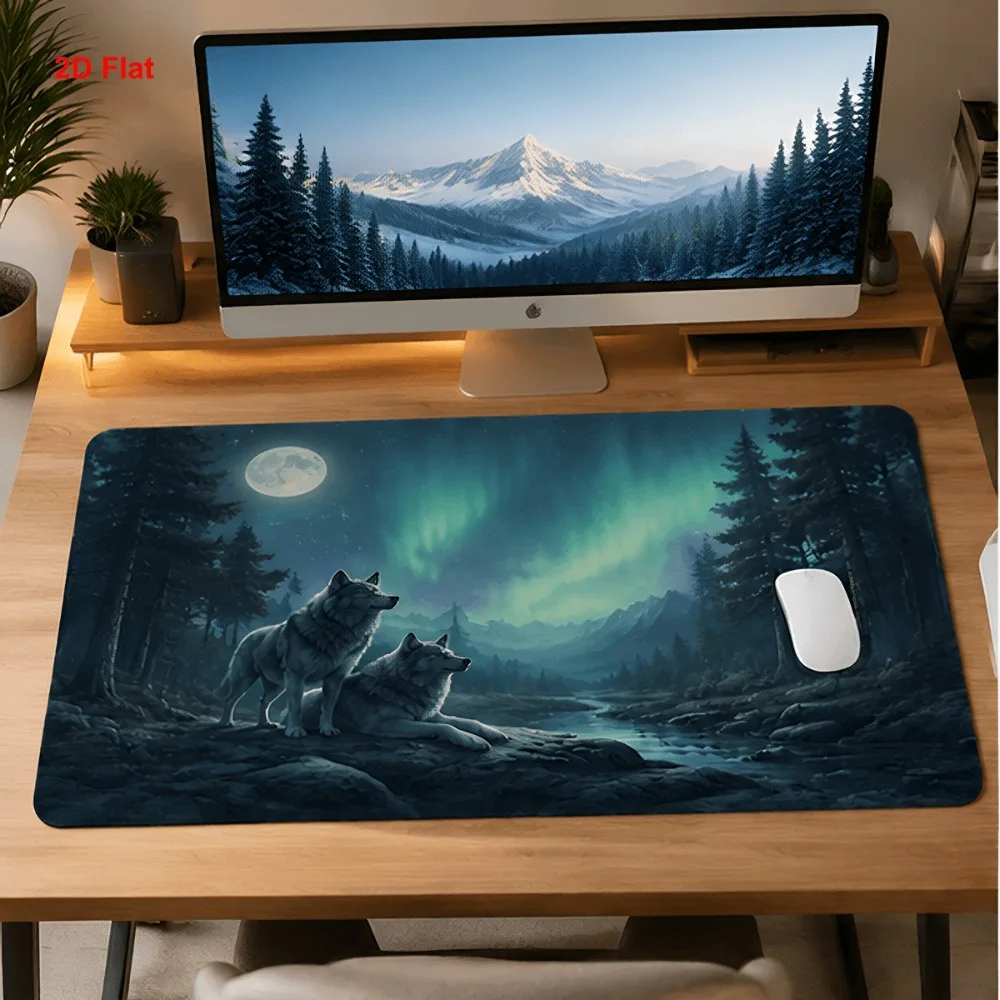 Aurora Wolf Forest Night Print Simple Tablecloth Suitable for Office Workers, Gamers and Students alfombrillas para escritorio