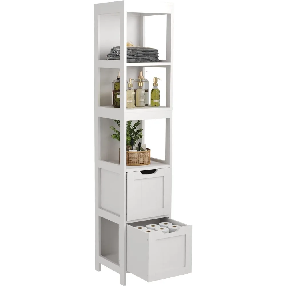 

HOMEFORT Bathroom Storage Cabinet, Slim Tall Cabinet, Narrow Floor Cabinet Organizer, Wooden Linen Tower with 2 Drawers