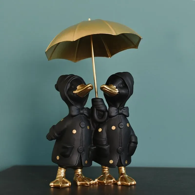 Mordern Nordic Light Luxury Hold Umbrella Little Black Duck Home Decoration TV Cabinet Wine Cabinet Porch Resin Crafts