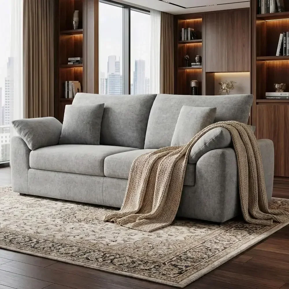 89.8 Loveseat Sofa for Living Room, Cloud Bounce Cushions with 4 Pillows, Century Style, Ideal for Small Spaces, No Assembly Nee