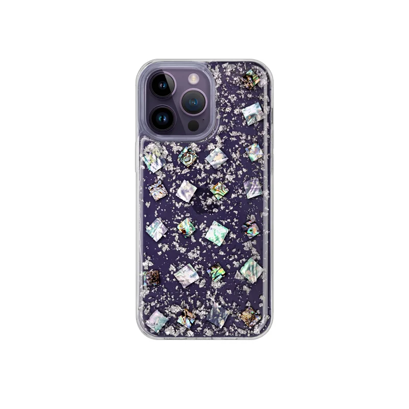 

KZDOO Flash Glitter Bling Shining Clear Edge Real Back Cover Seashell Foil Paper Phone Case for iPhone14/14plus/14pro/14promax