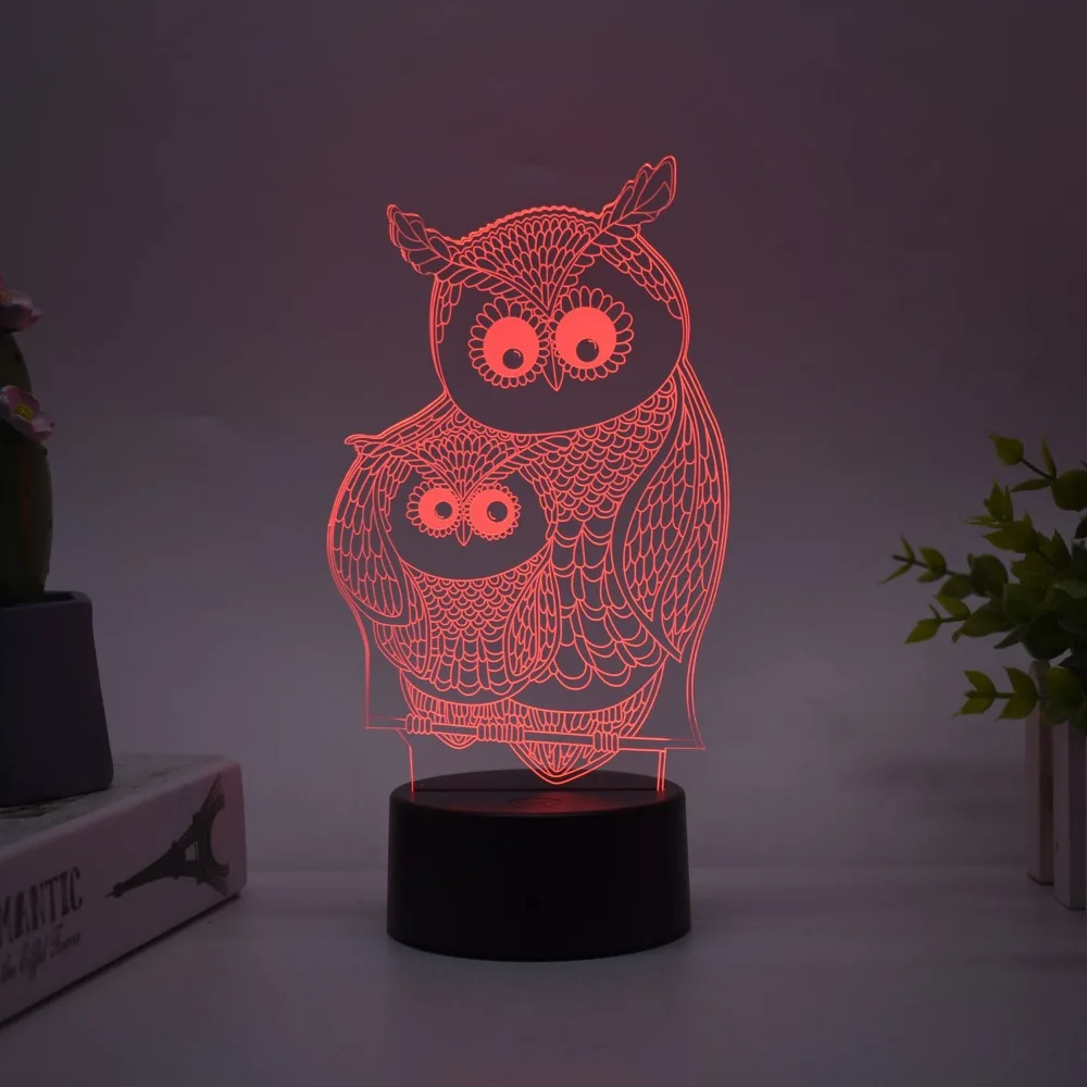 Nighdn Acrylic 3D Lamp Owl Night Light for Kids Room Touch Color Changing Nightlights Room Birthday Christmas Gifts for Toddler