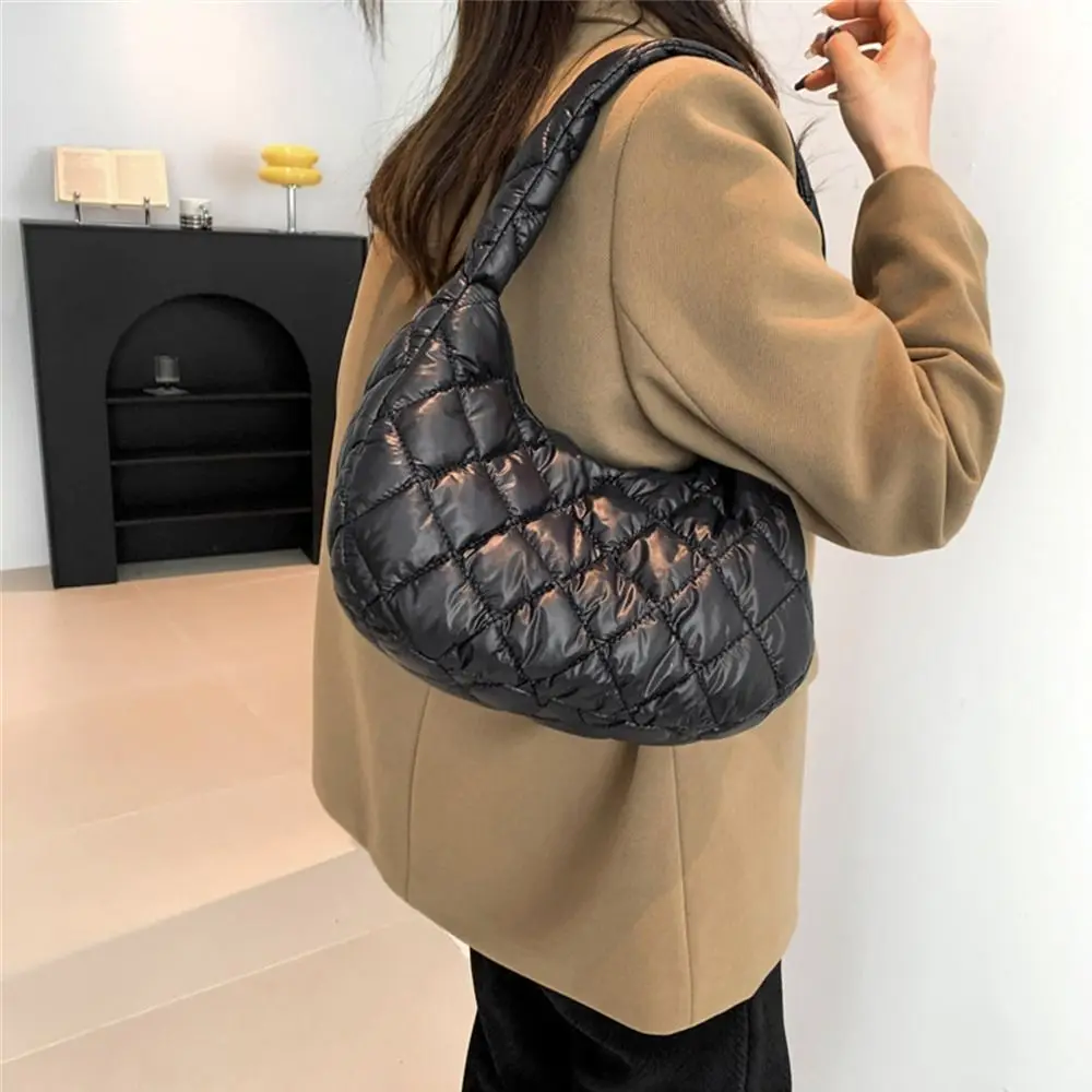 Fashion Women Large Capacity Quilted Tote Bags Down Cotton Padded Shoulder Bags Girls Underarm Bags Puffy Handbags