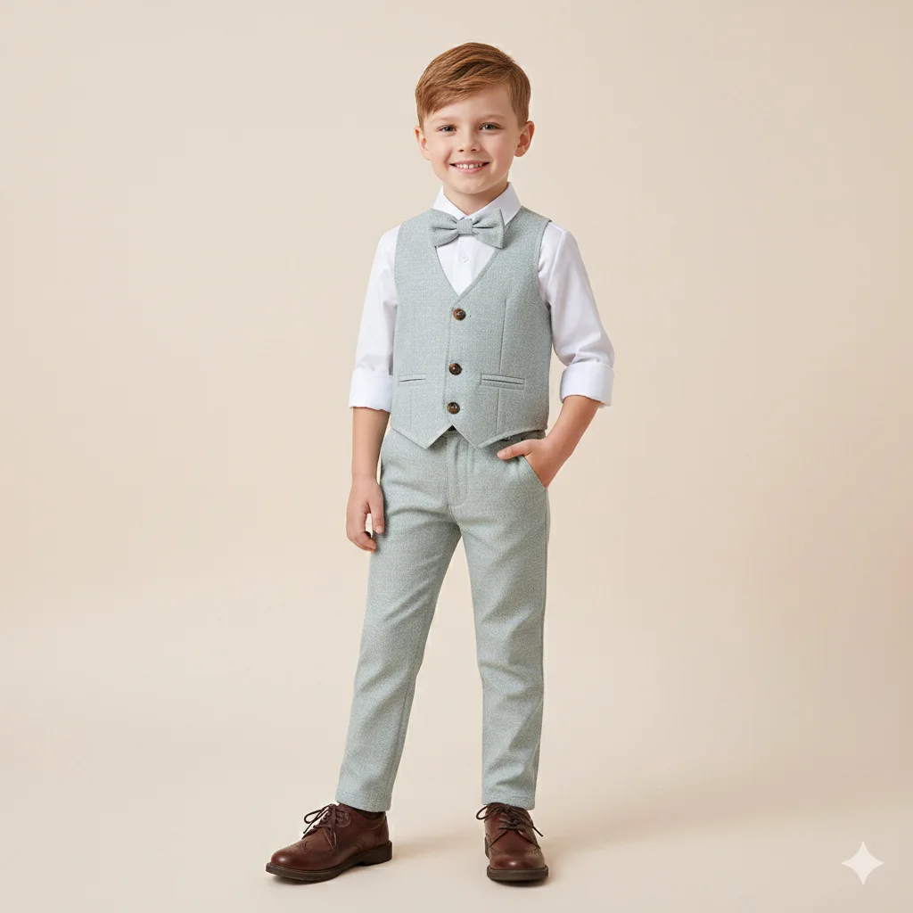 OLEKID Boys 3PCS Suits Children Light Green Party Suits Uniform School Children Photograph Blazer Evening Performance Costume