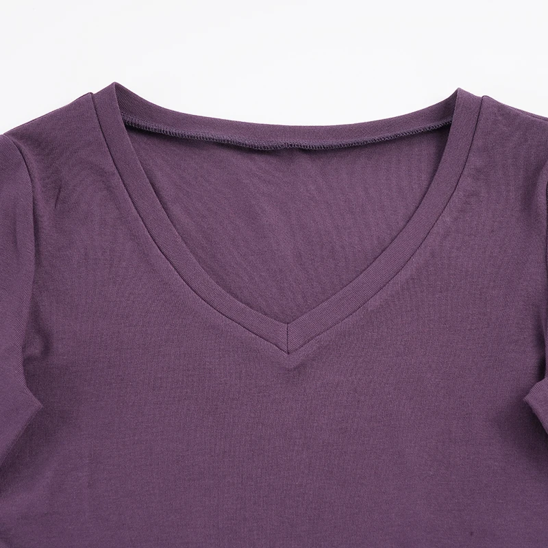 SUCHCUTE Y2K All-Match Basic Damen-Top, sexy, tiefer V-Ausschnitt, 3/4-Ärmel, einfarbig, schmal geschnitten, kurz geschnittenes Casual-Outfit-T-Shirt im Grunge-Stil. – Detail 6