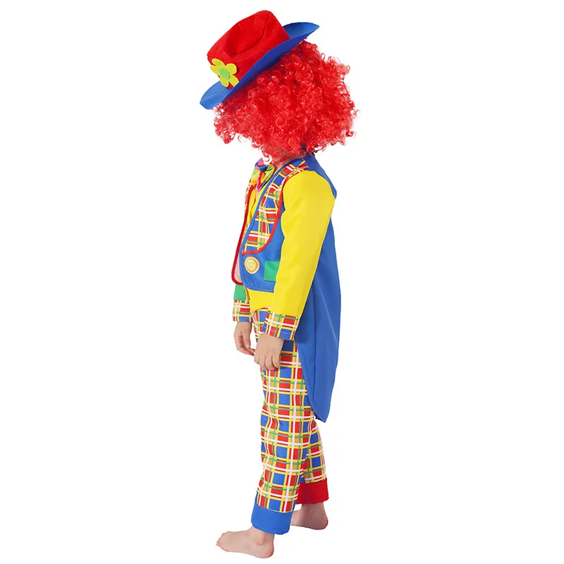 Carnivals Children Clown Costumes Suits Funny Kids Joker Set for Party Dress Up Cosplay Circus Troup Joker Jumpsuit 4 Pcs