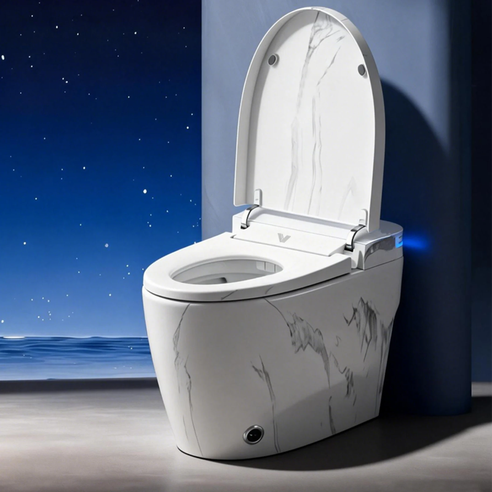 #g Intelligent Toilet Ceramic White Marble Pattern Bathroom Use Built-in Water Tank
