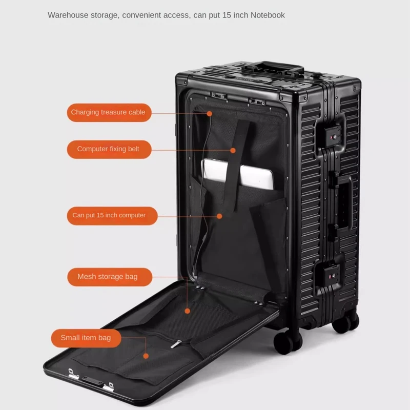 حقائب كاملة من سبائك الألومنيوم والمغنيسيوم بفتحة أمامية للأمتعة متعددة الوظائف مع حامل أكواب 20/24 بوصة حقيبة راقية #2