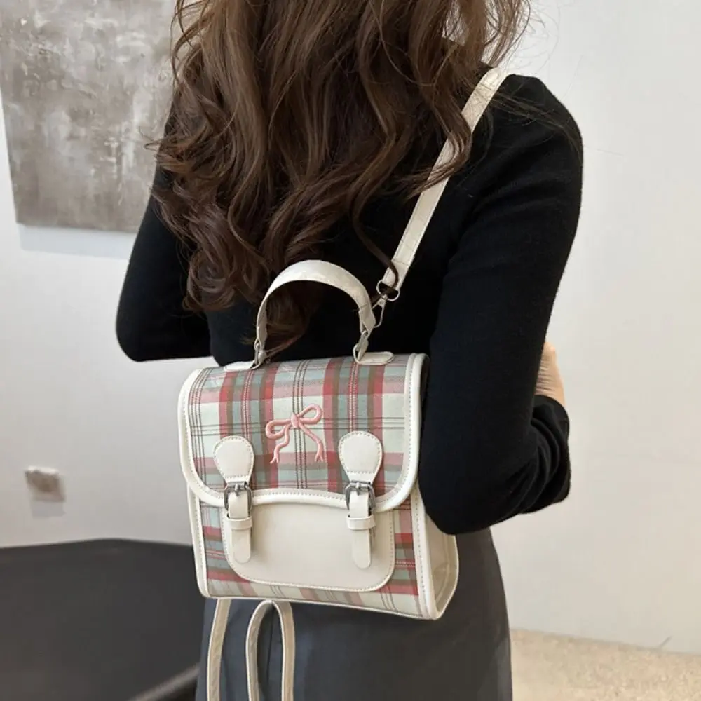 

Простой рюкзак из искусственной кожи в студенческом стиле, клетчатая сумка, рюкзак с сетчатым бантом, сумка через плечо, женская сумка через плечо для девочек