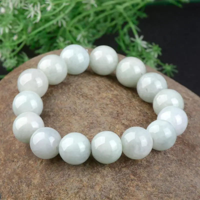 Myanmar A- Level Jade Bracelet Men's and Women's 14mm round Beads Bracelet Ice Waxy Kinds Jade Beads Bracelet Natural Jade Brace