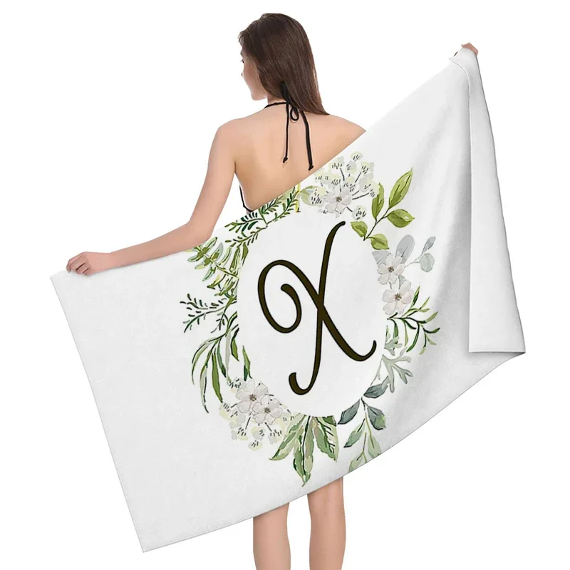 1pc Flower wreath letter pattern Pattern Beach Towel,Ultra-Fine Fiber Beach Blanket,Highly Absorbent Bath Towel,Suitable