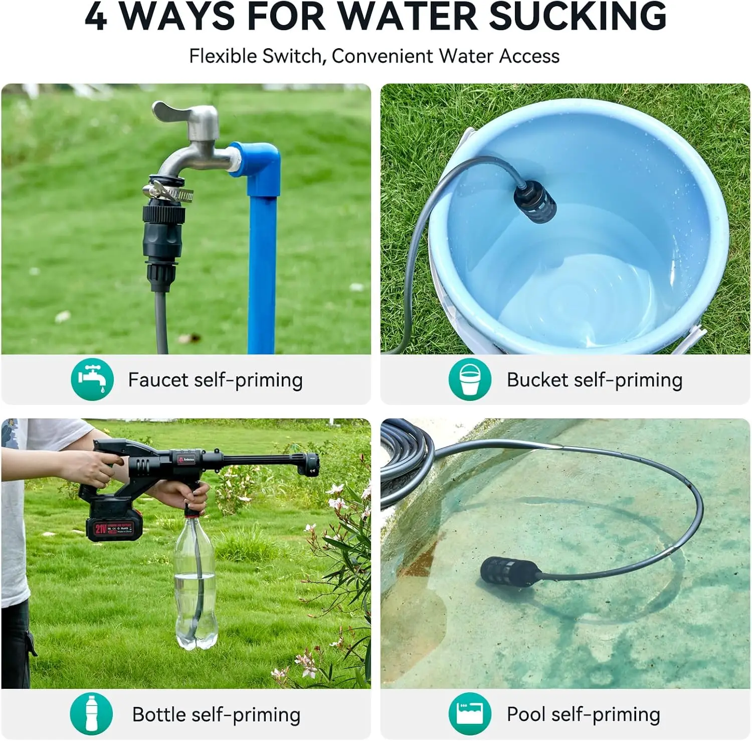 Cordless Pressure Washer 800 PSI, 6-in-1 Nozzle, 1.5 GPM, 16.4ft Hose, Portable Car & Outdoor Cleaner