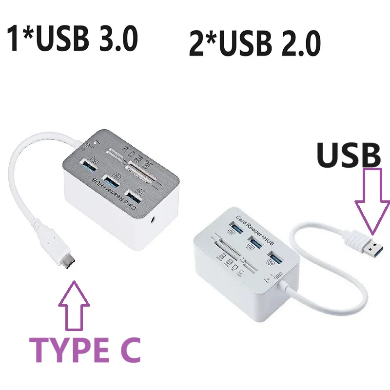 7in1 3 Ports USB TYPE C HUB 3.0 2.0 Splitter Combo Card Reader 7 In 1 Multi Function Support TF SD M2 SDHC Card Read Write