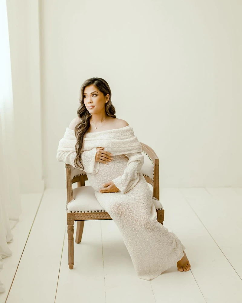 Maternity Photoshoot Dress Long Sleeve knit Off Shoulder Maxi Gown Pregnancy Pictures Pregnant dress Photography Baby Shower