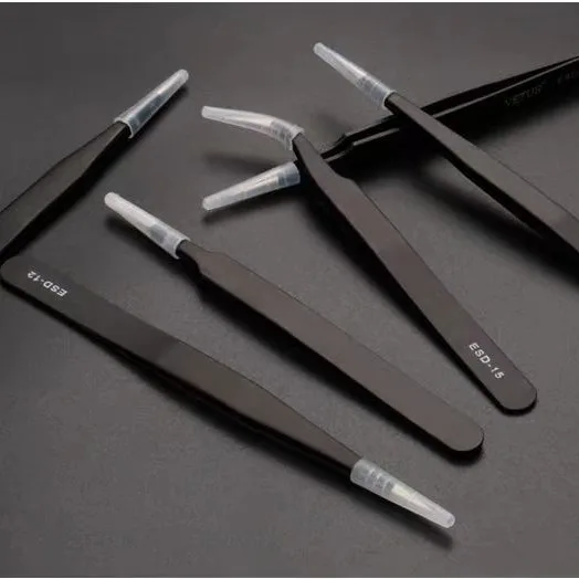 Anti-static Precision Tweezers Set 6 PCS Stainless Steel Non-magnetic Curved Fine Tips for Electronics Repair Soldering Jewelry