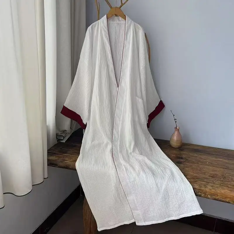 Hanfu Inspired Patchwork Long Robe Men Women Traditional Chinese Cotton Bathrobe Vintage Couples Pajamas Zen Tea Incense Gown