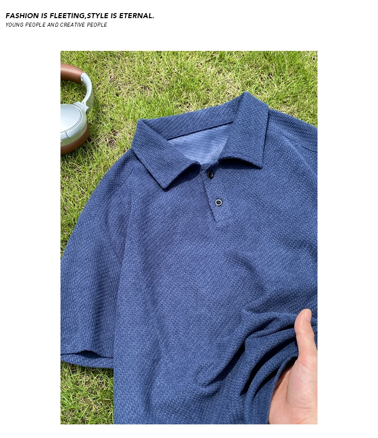 Herren Oversized Polo Kurzarm-Oberteil mit Wabenstruktur, Reverskragen für Freizeit, Pendeln und Alltag – Detail 16