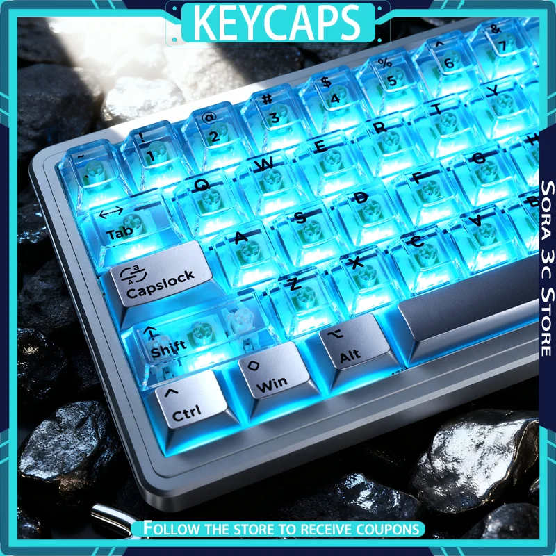 192 Key Flow Silver Keycap Mechanical Keyboard Accessories Metallic Paint and Transparent PC DIY Gaming Keyboard Gamer Gift