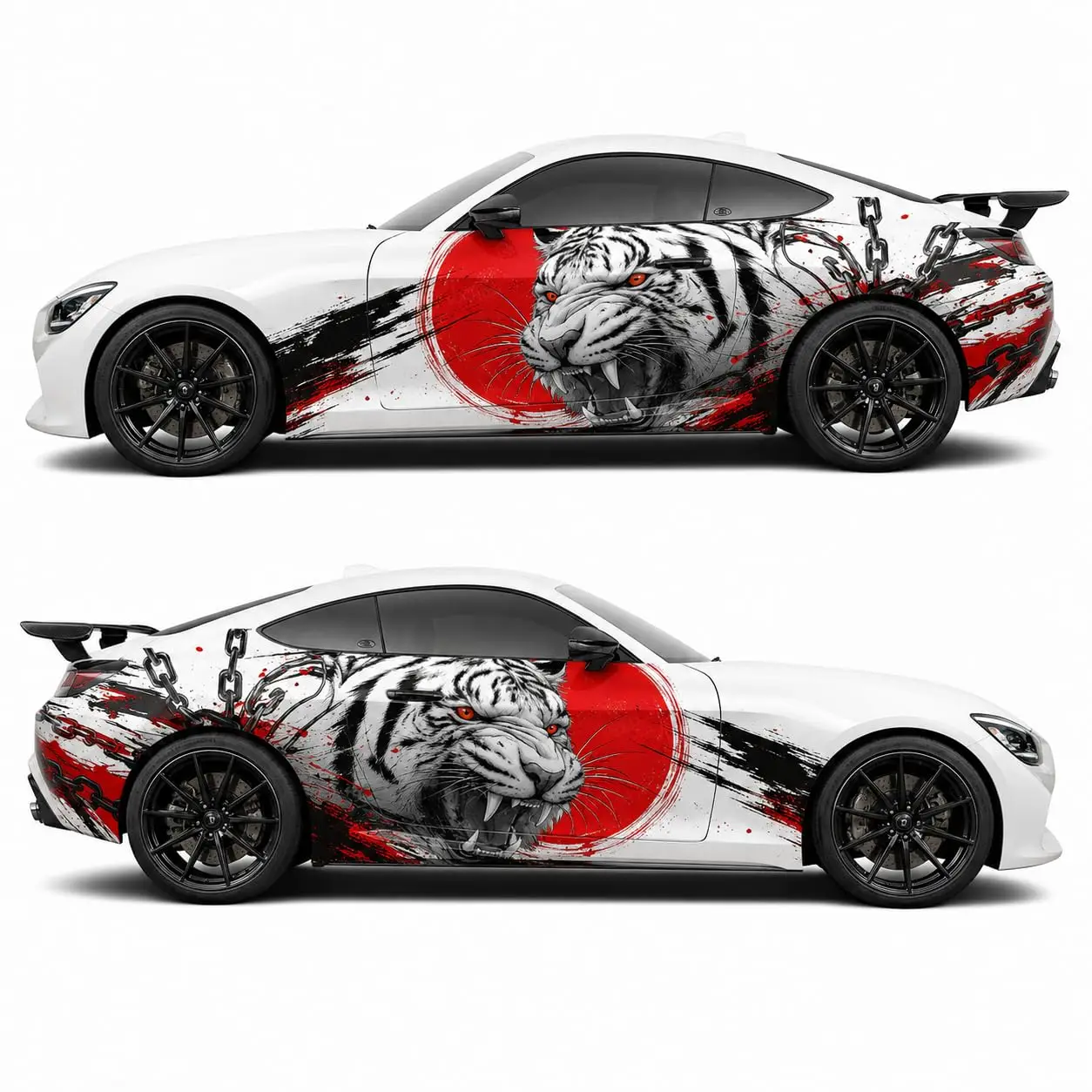 Tiger Car Side Body Decal Set, Japanese Style, Vinyl, 78.74in, UV Resistant, Waterproof, 2 Piece