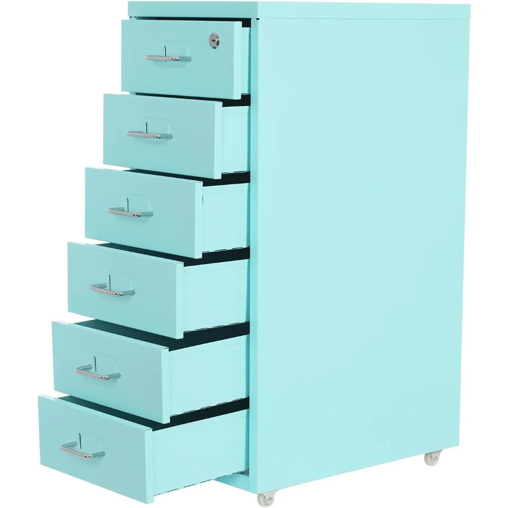 

6-Drawer Vertical File Cabinet for Home Office, Moveable Office Storage Cabinet with Lock, Minimalist Filing Cabinet Printer Sta