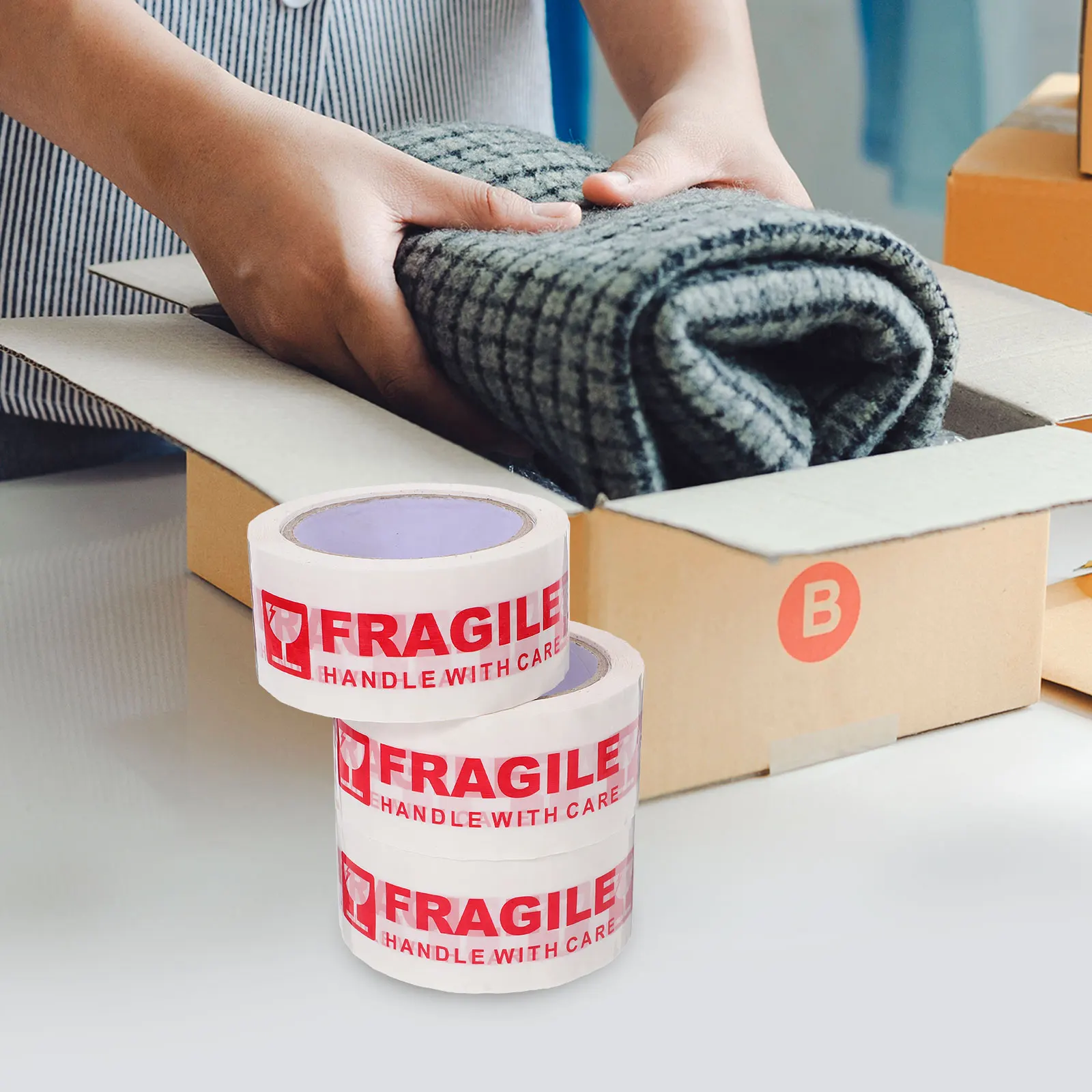 

3pcs Fragile Warning Tape Strong Adhesive Clear Print Packing Tapes for Shipping Moving Small Business Supplies
