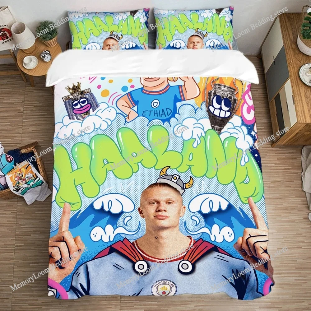 Haaland Quilt Cover Multiple Sizes Duvet Cover Fun Cartoon Erling Comforter Sets Football Bedding Duvets Covers Home