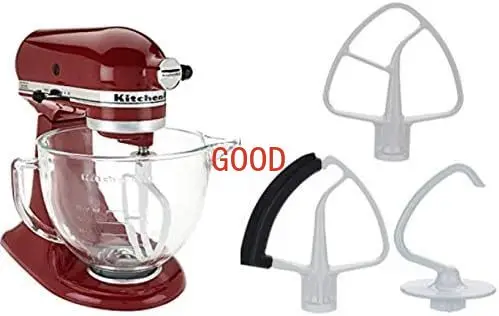 5-Quart Stand Mixer Glass Bowl Candy Apple Red Chef's Whisk, Flat Mixing Paddle, Dough Hook,