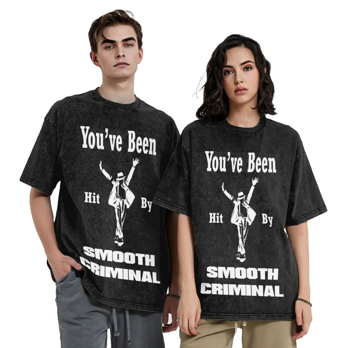 

Vintage MJ Smooth Criminal Michael Jackson Hip Hop Short Sleeve T-Shirts Washed Tops Tees Streetwear T Shirt Vintage Men Women