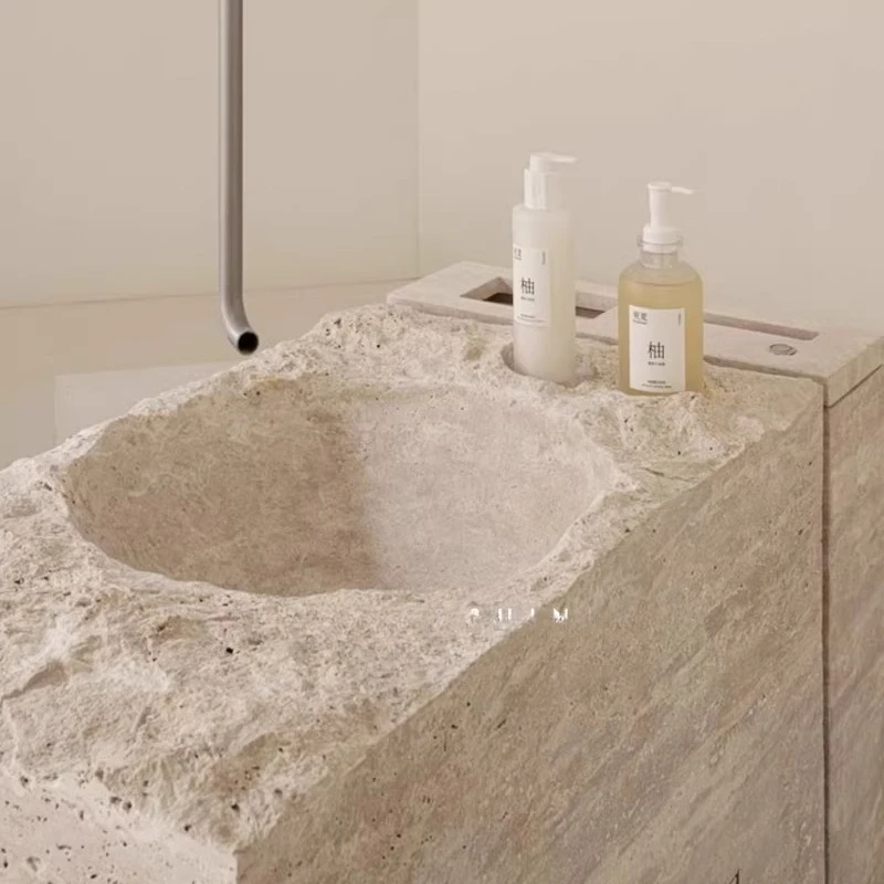 

Natural cave marble yellow cave stone sanitary sales office model room floor-to-ceiling integrated washing table customization