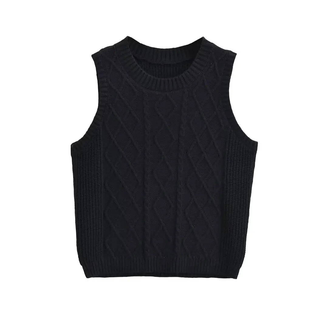

American Sle ort Knitted Vest Women's Spring Autumn Svel round Ne Slimming Top Trendy Commute Faion